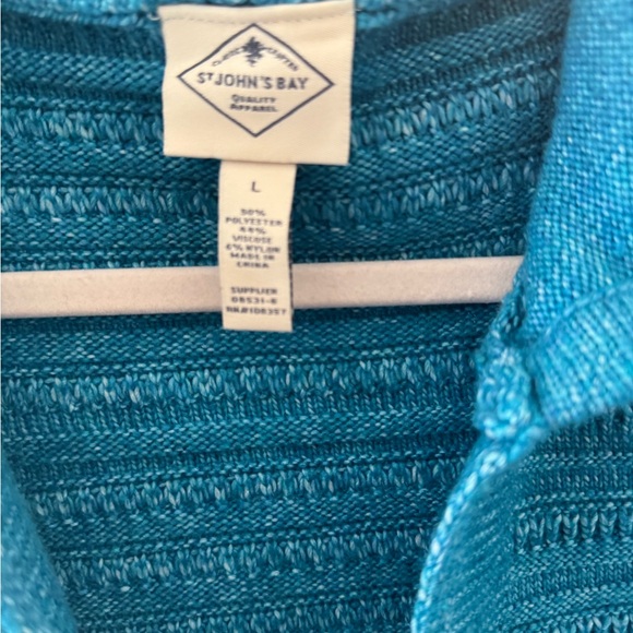 St. John's Bay NWT Aqua V-Neck Hoodie Cozy Sweater SZ L - Picture 2 of 4